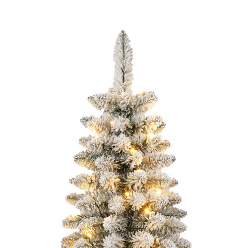 3 Pcs Flocked Artificial Christmas Tree Set With Lights, 4ft 5ft 6ft Christmas Snow Tree Set, Christmas Decor