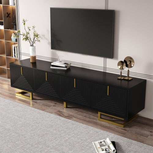 TV Cabinet, TV Stand With Textured Doors, TV Furniture, Golden Handles And Golden Legs