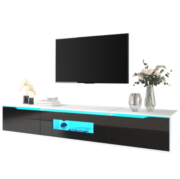 TV Cabinet, High-gloss TV Cabinet, Matching Colours In White And High-gloss Black, With Colour-changing LED Lights. Only Front Cabinet Door High-gloss