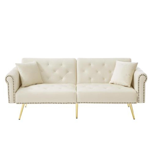 Modern 2-Seater Sofa Bed    Velvet Upholstery, 3  Stage Adjustable Backrest  Gold  Plated Metal Feet Stylish Sofa With Sleeping Function  Space-Saving Durable Ideal For Small Spaces
