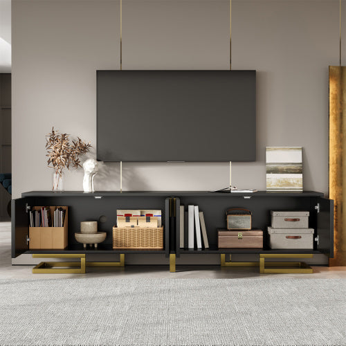 TV Cabinet, TV Stand With Textured Doors, TV Furniture, Golden Handles And Golden Legs
