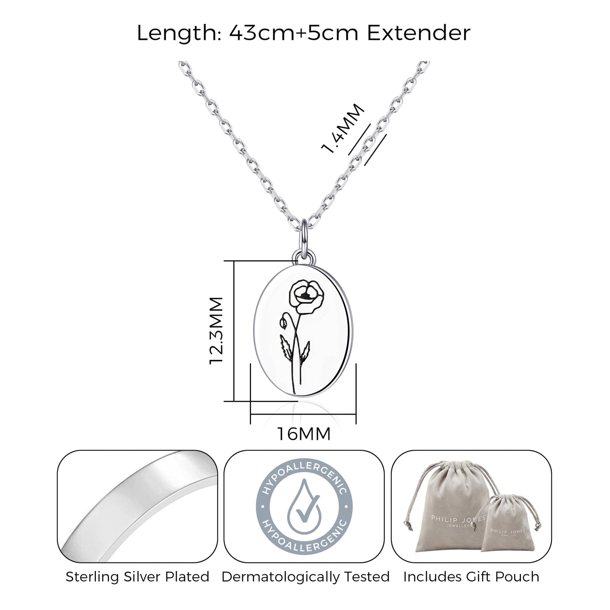August Birth Flower Poppy Necklace with Card