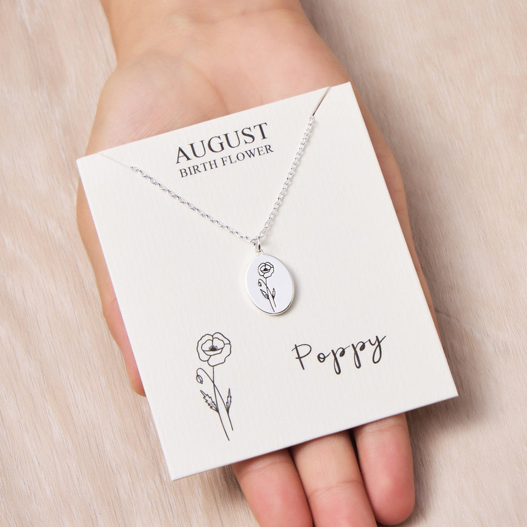 August Birth Flower Poppy Necklace with Card