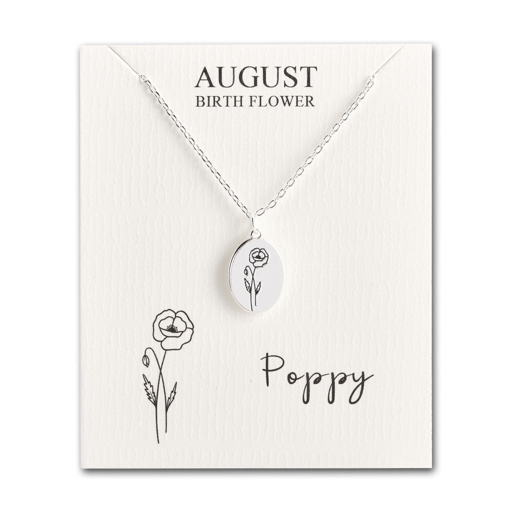 August Birth Flower Poppy Necklace with Card