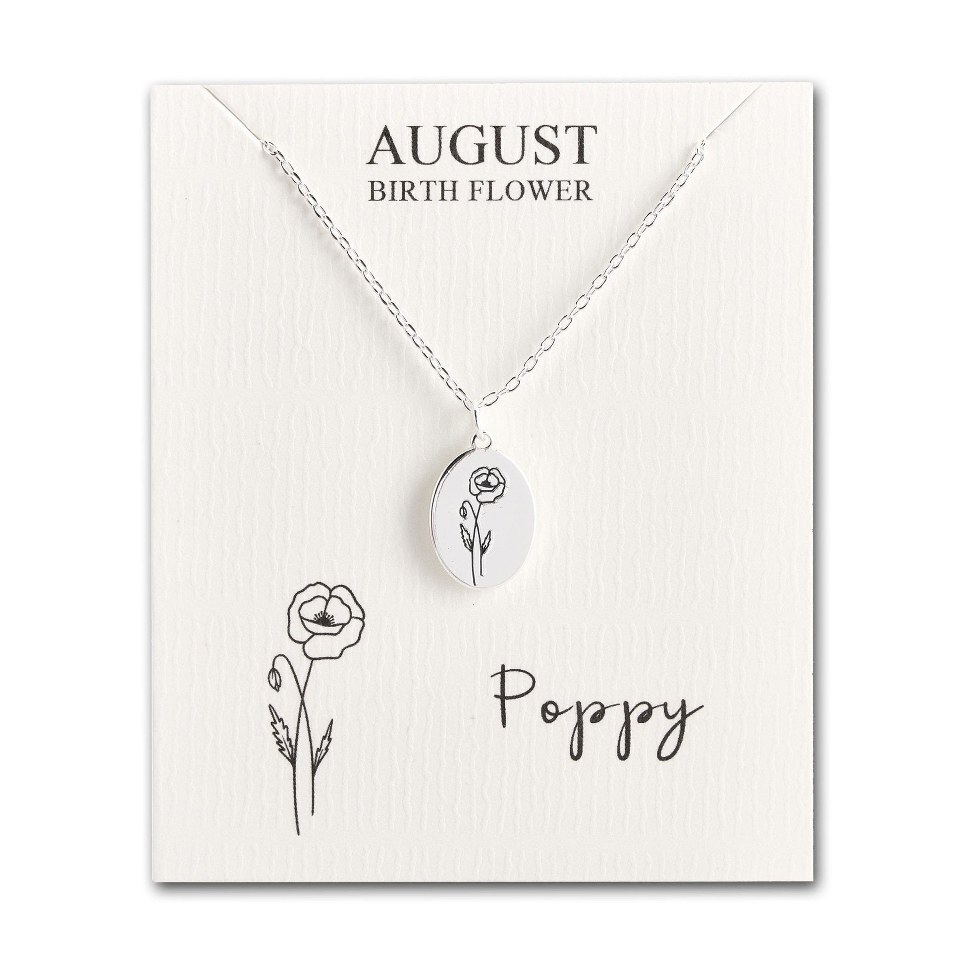 August Birth Flower Poppy Necklace with Card