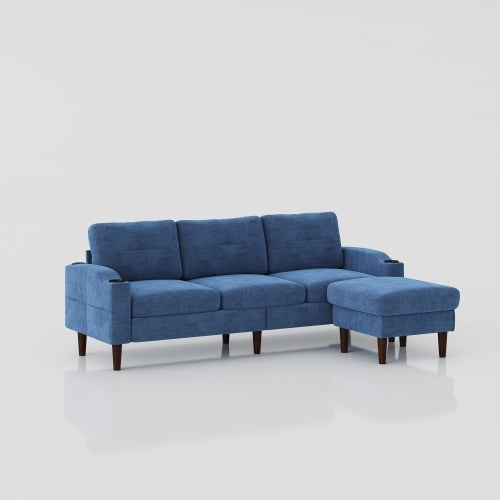 Convertible Combination Sofa Sofa L-Shaped Sofa With Storage Cabinet Footstool, Living Room Navy Blue Sofa, Living Room Bedroom Office Small Space 3-Seater Combination Sofa