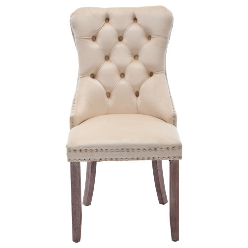 Modern Set Of 2 Upholstered Velvet Dining Chairs, Button Tufted Kitchen Lounge Chairs With Brushed Wood Legs, Riveted Trim And Knocker Ring, For Dining Room Living Room