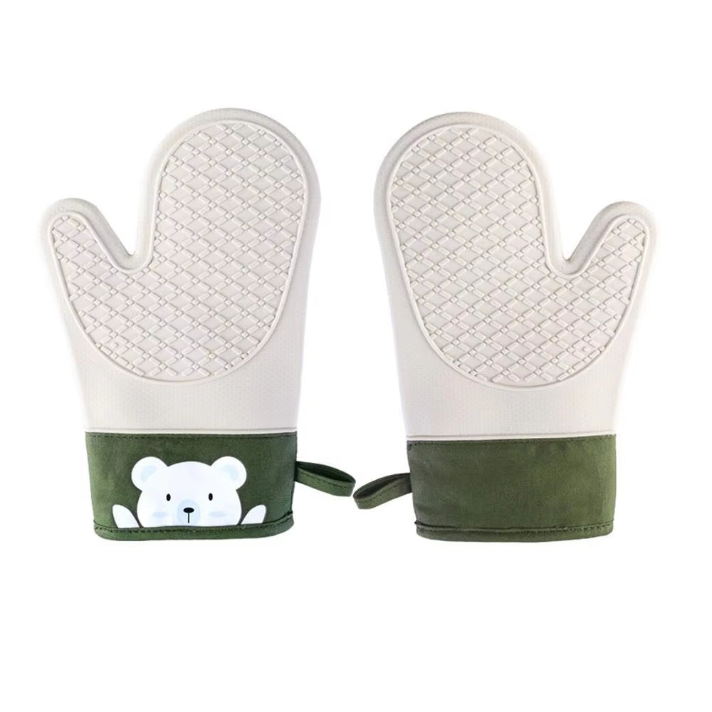 New Silicone And Cotton Gloves Twill Double-layer Microwave Oven Oven Gloves Kitchen Baking Heat Insulation Gloves Oven Mitts
