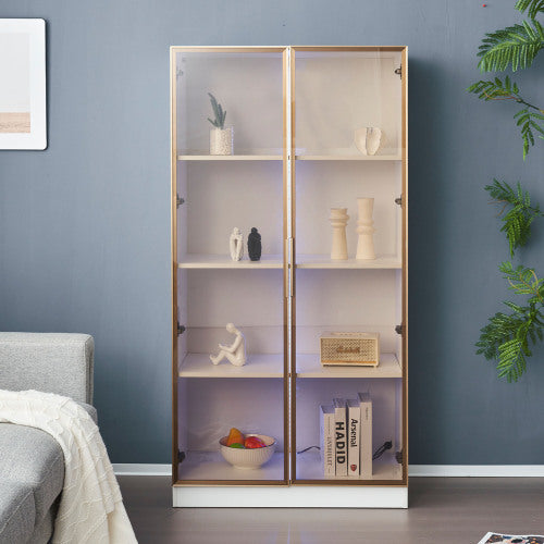 LED Display Cabinet, Clear Display Case For Figures, Storage Shelves With Tempered Glass Door, Storage Cabinet Floor Standing Transparent Showcase 160x80x40 Cm White