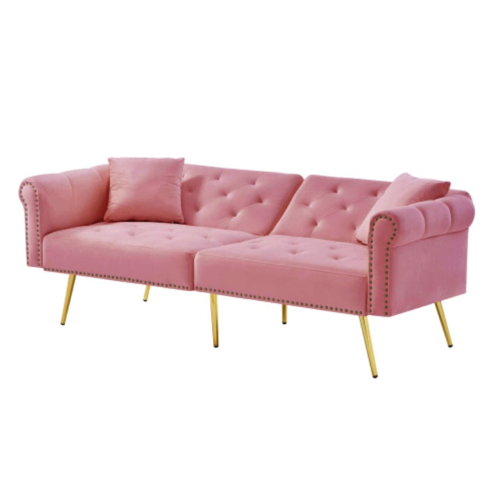 Modern 2-Seater Sofa Bed    Velvet Upholstery, 3  Stage Adjustable Backrest  Gold  Plated Metal Feet Stylish Sofa With Sleeping Function  Space-Saving Durable Ideal For Small Spaces