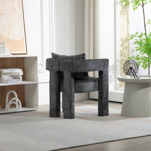 GOMYWAY Modern Chenille Lounge Chair With A Unique Hollow Armrest Design, With Comfortable Cushions And Pillows, Suitable For Living Rooms, Dining Rooms, Bedrooms And Offices Dark Gray,set Of 2