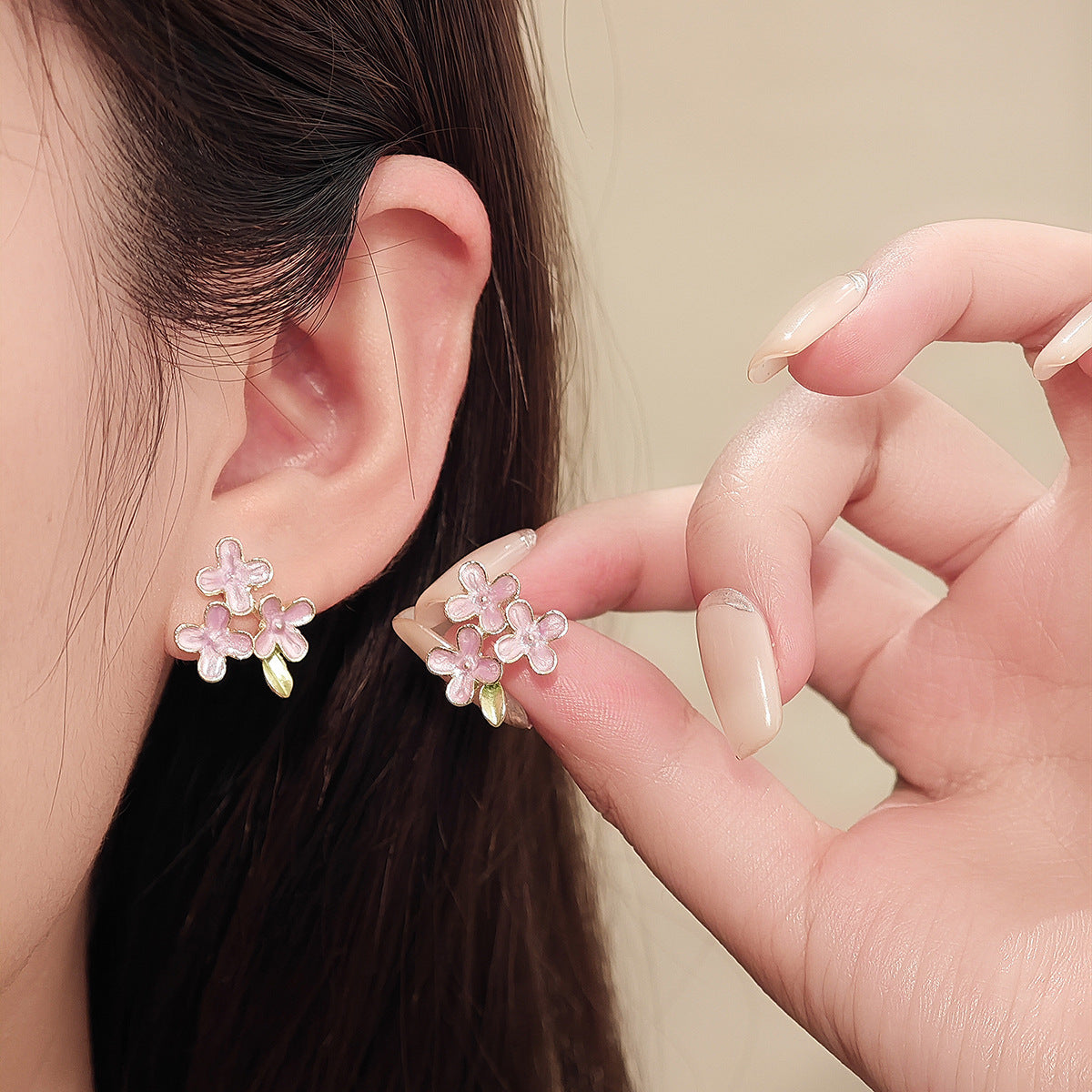 Silver Needle Mori Sweet Flower Stud Earrings