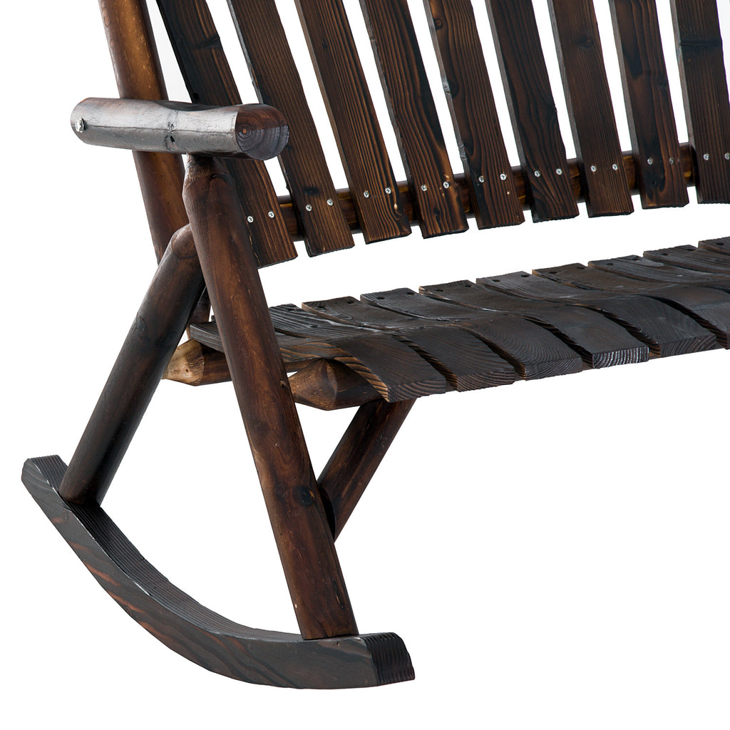 Classic Wooden High-Back Rocker, Carbonized For Garden Serenity & Relaxation, Durable Outdoor Furniture