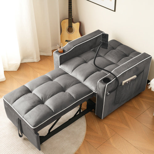 3-in-1 Expandable Single Sofa Bed  With Drink Holders And Phone Holder, Sofa Recliner, Sleeper Chair, Armchair, Perfect For Small Spaces, 83x167x76 Cm