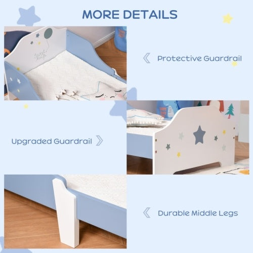 HOMCOM Toddler Bed Frame, Kids Bedroom Furniture For Boys Girls With Safe Guardrails, Low Junior Blue