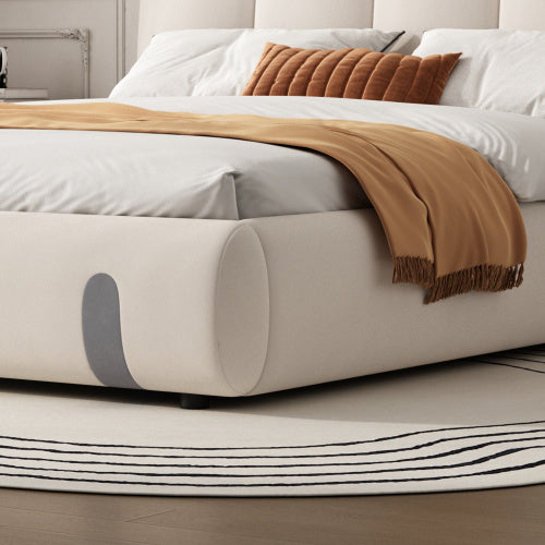 Upholstered Bed, For Adults And Teenagers, 4ft6 Double Bed 135x190cm, Durable And Sturdy, Soft Headboard, MDF  Velvet  Plywood, White