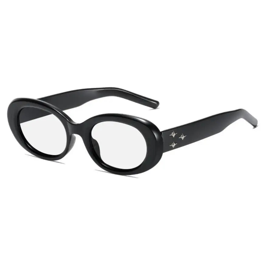 American Retro Elliptical Sunglasses - 3D Star Decor Small Frame Fashion Casual Sun Glasses for Outdoor Unisex Eyewear Accessory