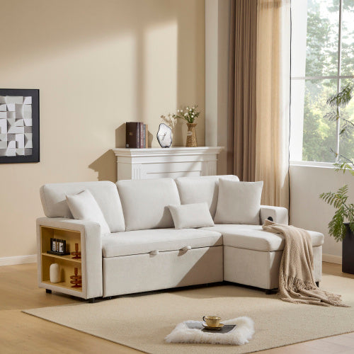 Corner Sofa Bed Corner Couch L-Shaped Sofa Bed Extendable, Bed Box And Integrated Shelf,