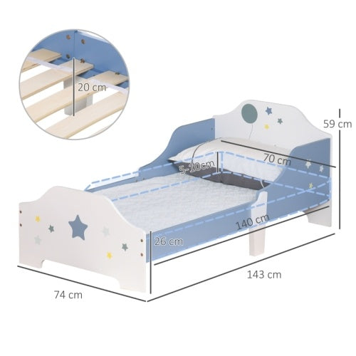 HOMCOM Toddler Bed Frame, Kids Bedroom Furniture For Boys Girls With Safe Guardrails, Low Junior Blue
