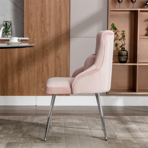 Button Pattern Dining Chair, Upholstered Armchair, Metal Leg Chairs, Modern Lounge Chair, Bedroom Living Room Chair With Lumbar Cushion