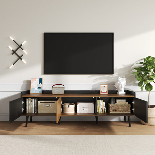 TV Cabinet, TV Table, TV Stand, Three-Door Base Cabinet. Compact Design. Black And Natural Wood Finish. Height 49.5 Cm  Length 160 Cm  Width 39 Cm