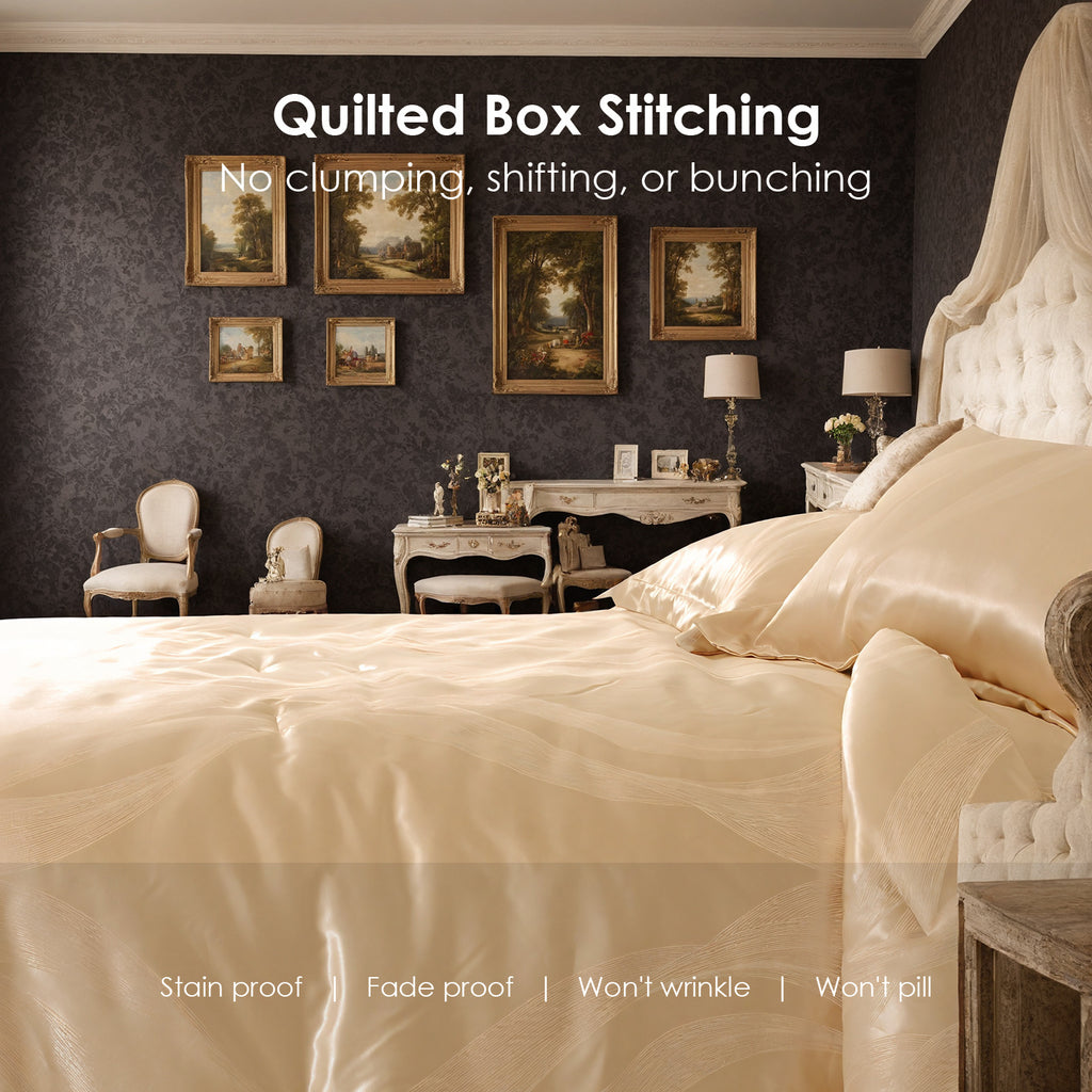 Luxurious Satin Microfiber Bedding Set Double-sided Jacquard Pattern, Italian Style Gold Ultra-shine Quilt Cover Three-piece Set, Super Soft King-size Quilt Cover With Pillowcase, Machine Washable, OK