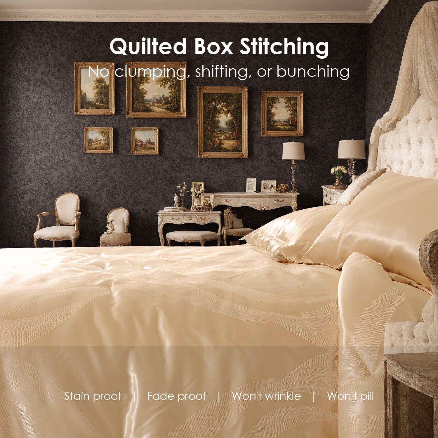 Luxurious Satin Microfiber Bedding Set Double-sided Jacquard Pattern, Italian Style Gold Ultra-shine Quilt Cover Three-piece Set, Super Soft King-size Quilt Cover With Pillowcase, Machine Washable, OK