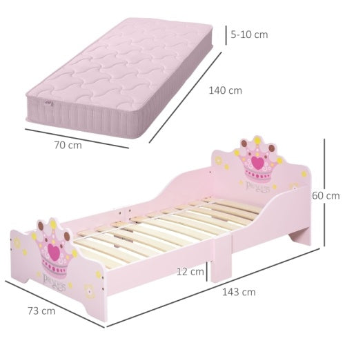 HOMCOM Kids Toddler Bed Princess Crown Theme Safety Side Rails Slats Home Bedroom Furniture Boys Girls 3-6 Yrs  143 X 73 X 60 Cm