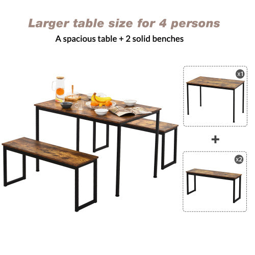 3-Piece Dining Table And Bench Set 4-Person Space-Saving Dinette For Kitchen Patio Outdoor