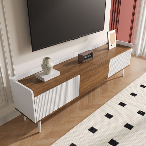 TV Cabinet, TV Table, TV Stand, Three-Door Base Cabinet. Compact Design. Black And Natural Wood Finish. Height 49.5 Cm  Length 160 Cm  Width 39 Cm