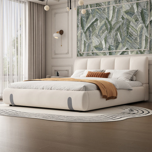 Upholstered Bed, For Adults And Teenagers, 4ft6 Double Bed 135x190cm, Durable And Sturdy, Soft Headboard, MDF  Velvet  Plywood, White