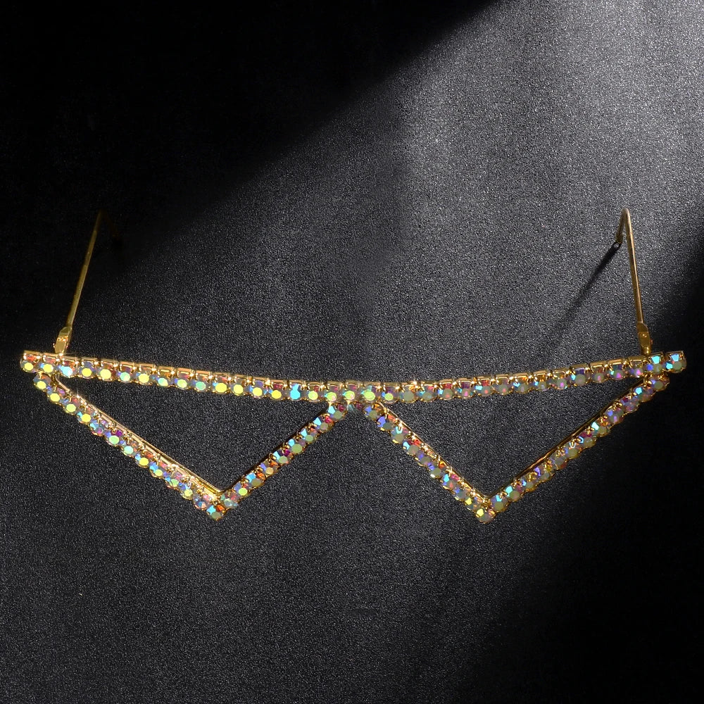 Stonefans Geometric Eyeglass Frame No lens Prom Face Decoration Fashion Colorful Rhinestone Sunglasses Frame Collapsible Jewelry