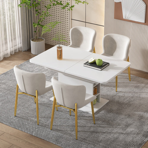 Extendable Dining Table, Dining Table With Storage, Rectangular Dining Table, Coffee Leisure Table, Modern Simple Iron Dining Table, Space-saving Multifunctional Dining Table, White