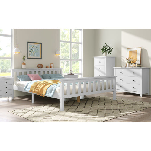 Double Bed Wooden Frame 4ft6 Double Wooden Bed In White For Adults, Kids, Teenagers 4FT6