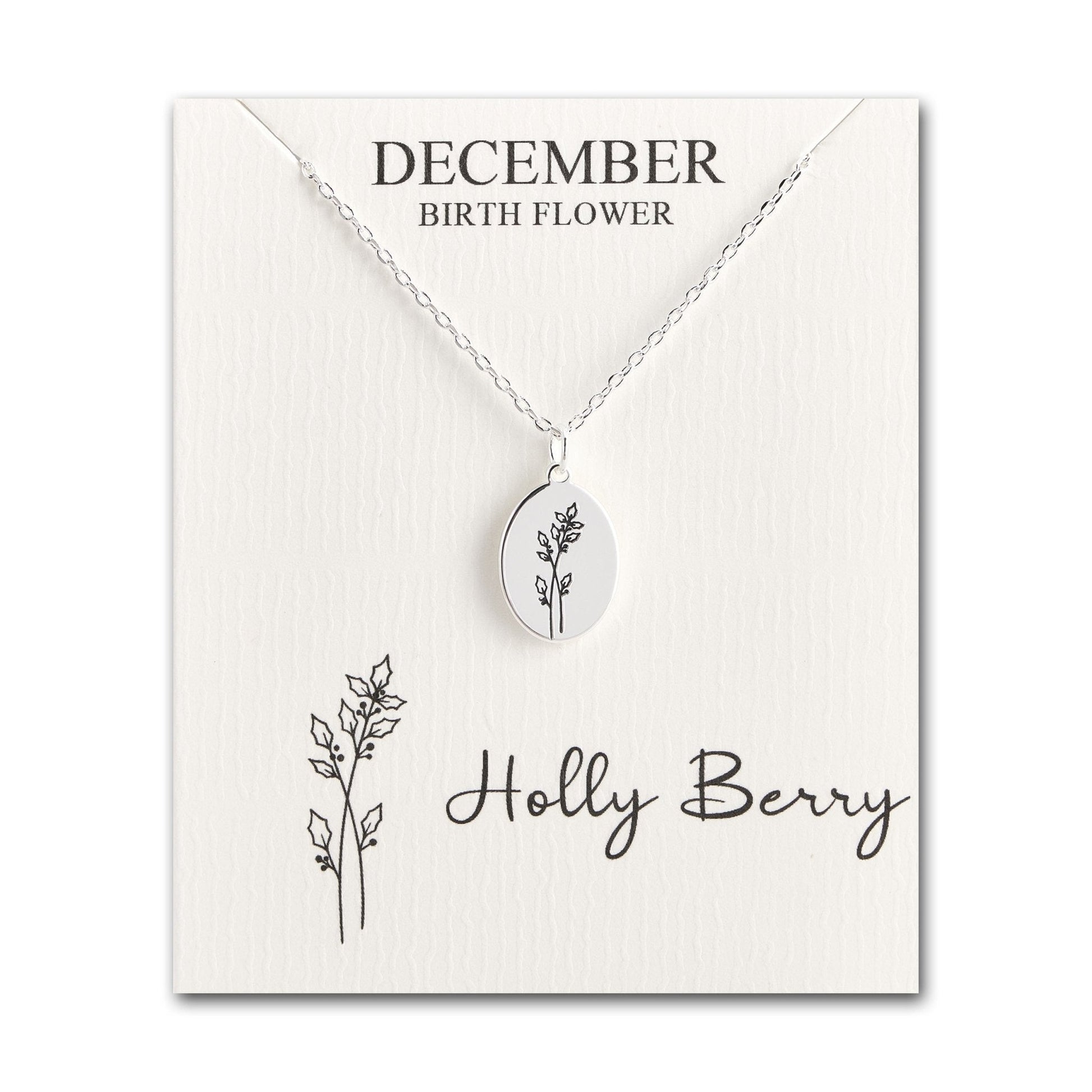 December Birth Flower Holly Berry Necklace with Card
