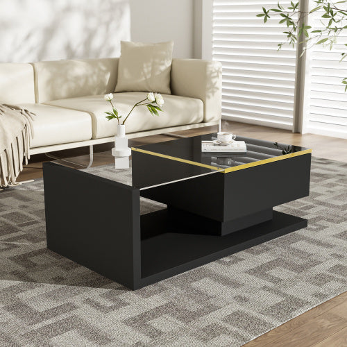90 Cm Long Coffee Table, High-Gloss White. Side Tables, Coffee Tables With Glass And LED Effect