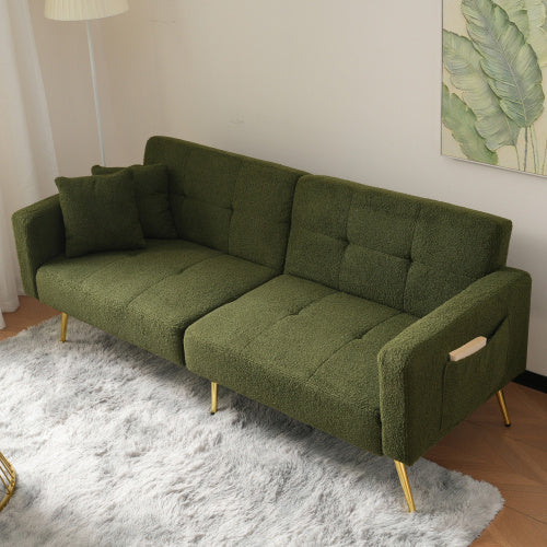 The Sofa Bed Has A Bed Function, Three Adjustable Backrest Angles, Gold Legs, Cushions And Side Storage Pockets.