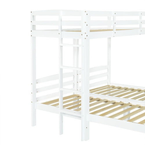 Bunk Bed Triple Sleeper With Side Ladder For Children And Teens 3FT, White 90x190cm,90x200cm  Mattress Not Included