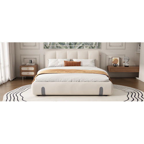 Upholstered Bed, For Adults And Teenagers, 4ft6 Double Bed 135x190cm, Durable And Sturdy, Soft Headboard, MDF  Velvet  Plywood, White