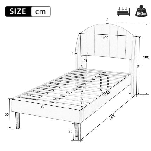 Upholstered Bed,Single Bed-3ft 90x190cm ,with Slatted Frame And Headboard, Youth Bed, Wooden Slatted Support, Easy Assembly, Velvet, Pink
