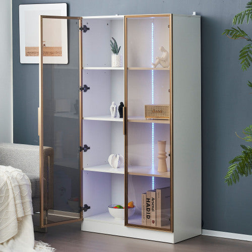 LED Display Cabinet, Clear Display Case For Figures, Storage Shelves With Tempered Glass Door, Storage Cabinet Floor Standing Transparent Showcase 160x80x40 Cm White