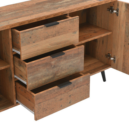 Sideboard Storage Cupboard Kitchen Buffet Sideboard TV Cabinet With Adjustable Shelves Dresser Vertical Cabinet Three Drawers For Living Room Dining Room Bedroom Vintage Brown 140cm