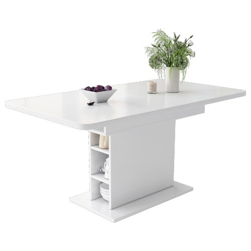 Extendable Dining Table, Dining Table With Storage, Rectangular Dining Table, Coffee Leisure Table, Modern Simple Iron Dining Table, Space-saving Multifunctional Dining Table, White