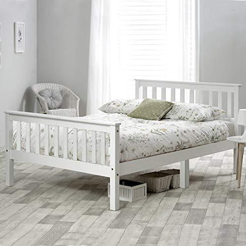 Double Bed Wooden Frame 4ft6 Double Wooden Bed In White For Adults, Kids, Teenagers 4FT6