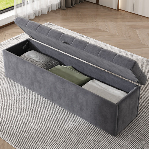 Velvet Upholstered Bench, Upholstered Bench Seat, Bed Stool, Bench With Storage Space, 135 X 41 X 42 Cm,grey