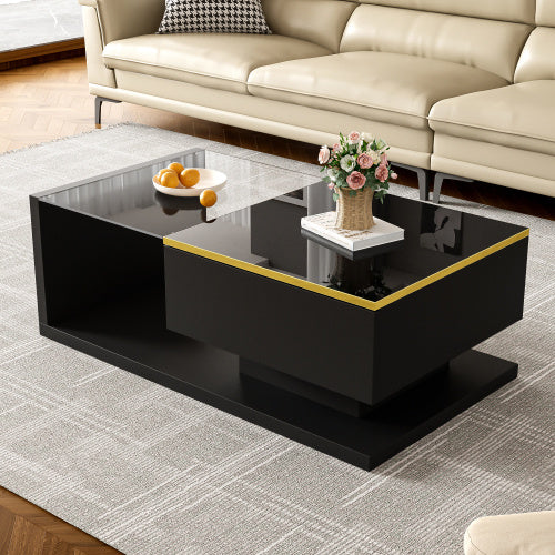 90 Cm Long Coffee Table, High-Gloss White. Side Tables, Coffee Tables With Glass And LED Effect