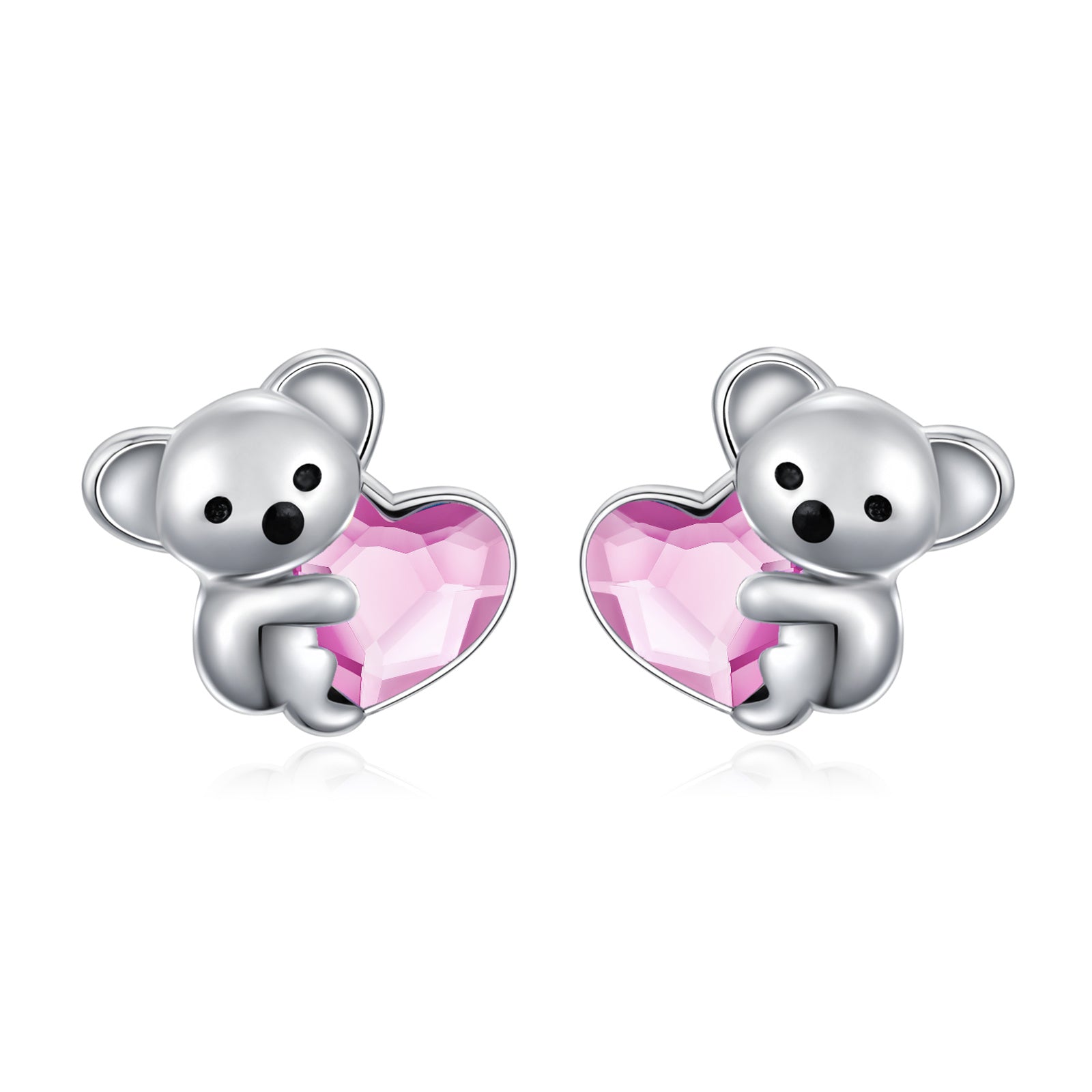 925 Sterling Silver Koala Bear Cute Animal Hypoallergenic Heart Crystal Earrings Jewellery
