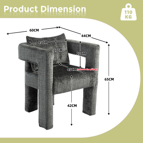 GOMYWAY Modern Chenille Lounge Chair With A Unique Hollow Armrest Design, With Comfortable Cushions And Pillows, Suitable For Living Rooms, Dining Rooms, Bedrooms And Offices Dark Gray,set Of 2