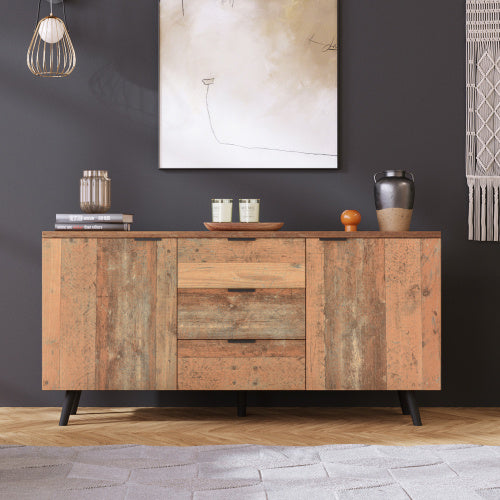 Sideboard Storage Cupboard Kitchen Buffet Sideboard TV Cabinet With Adjustable Shelves Dresser Vertical Cabinet Three Drawers For Living Room Dining Room Bedroom Vintage Brown 140cm