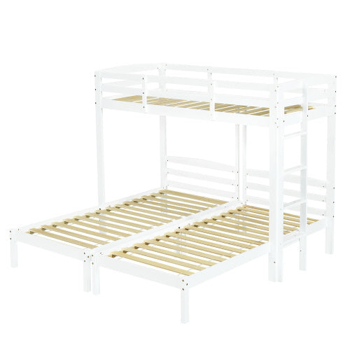 Bunk Bed Triple Sleeper With Side Ladder For Children And Teens 3FT, White 90x190cm,90x200cm  Mattress Not Included